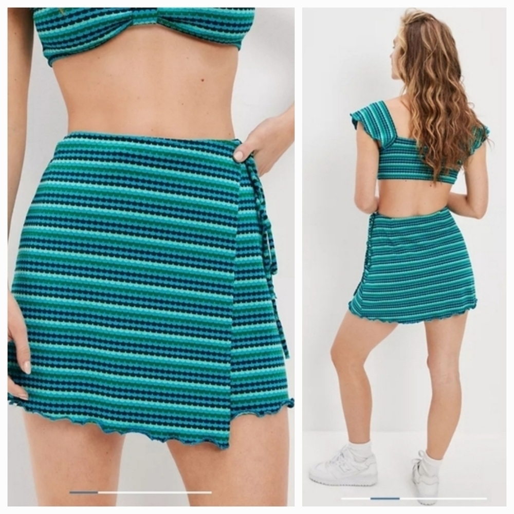 ❤️ NWT! AMERICAN EAGLE HIGH WAISTED WRAP FRONT STRIPED MINI SKIRT, XL